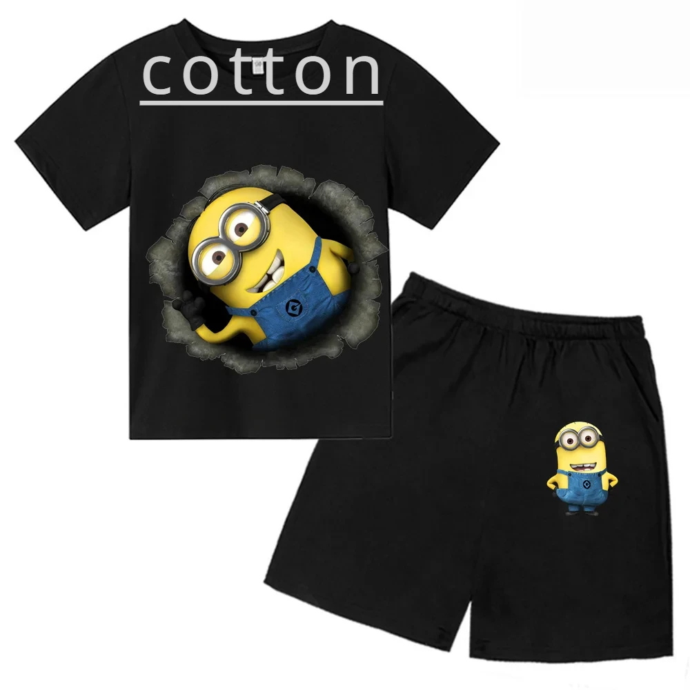 thumbnail image 1 of Conjunto de camiseta y pantalones cortos para niños y niñas, nuevos Minions, Mi villano favorito, bonitos personajes amarillos, conjunto informal y elegante para bebé, ropa para niño, 1 of 4
