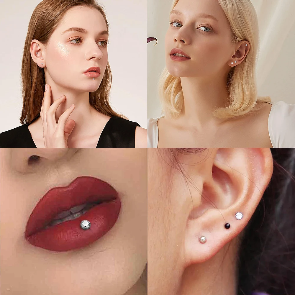 Piercing Jewelry Nose Studs Body Piercing Earrings Ear Piercing Jewelry Ear Studs Body Jewelry 10PCS G23 Labret Piercing Lip Ring 16G Internal Thread Nose Stud Earring Tragus Helix Cartilage Piercing