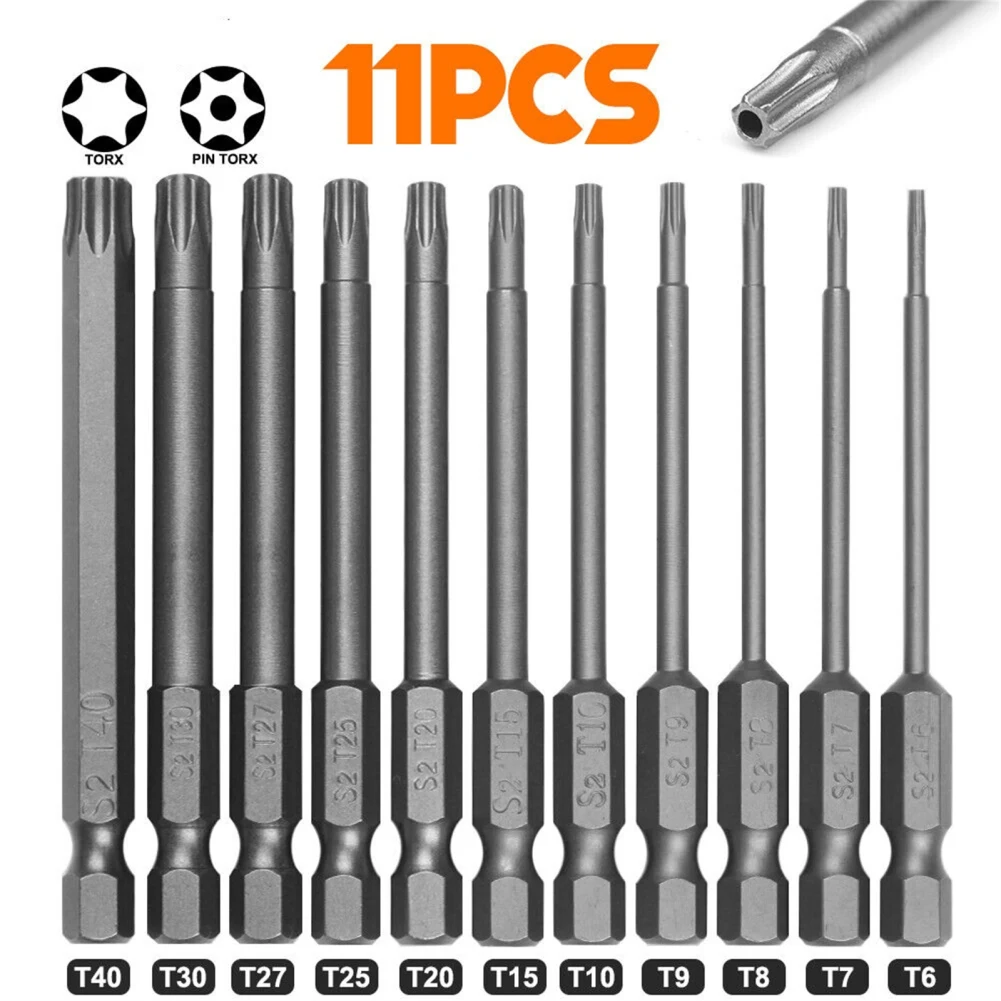 

11 Pieces Extra Long Bit Socket Set 1/4" Drive 75mm Socket Set S2 Alloy Steel Magnetic Tamper Resistant Bits