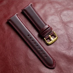 Elegant Vintage Cowhide Leather Watch Band with Quick Release Mechanism - 22mm (Wine Red Gold)