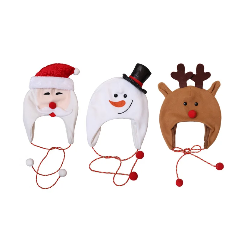 

Creative Christmas Hat Cartoon Snowman Elk Caps with Long Rope Xmas Party Decoration Shooting Props Festival Ornament Gift
