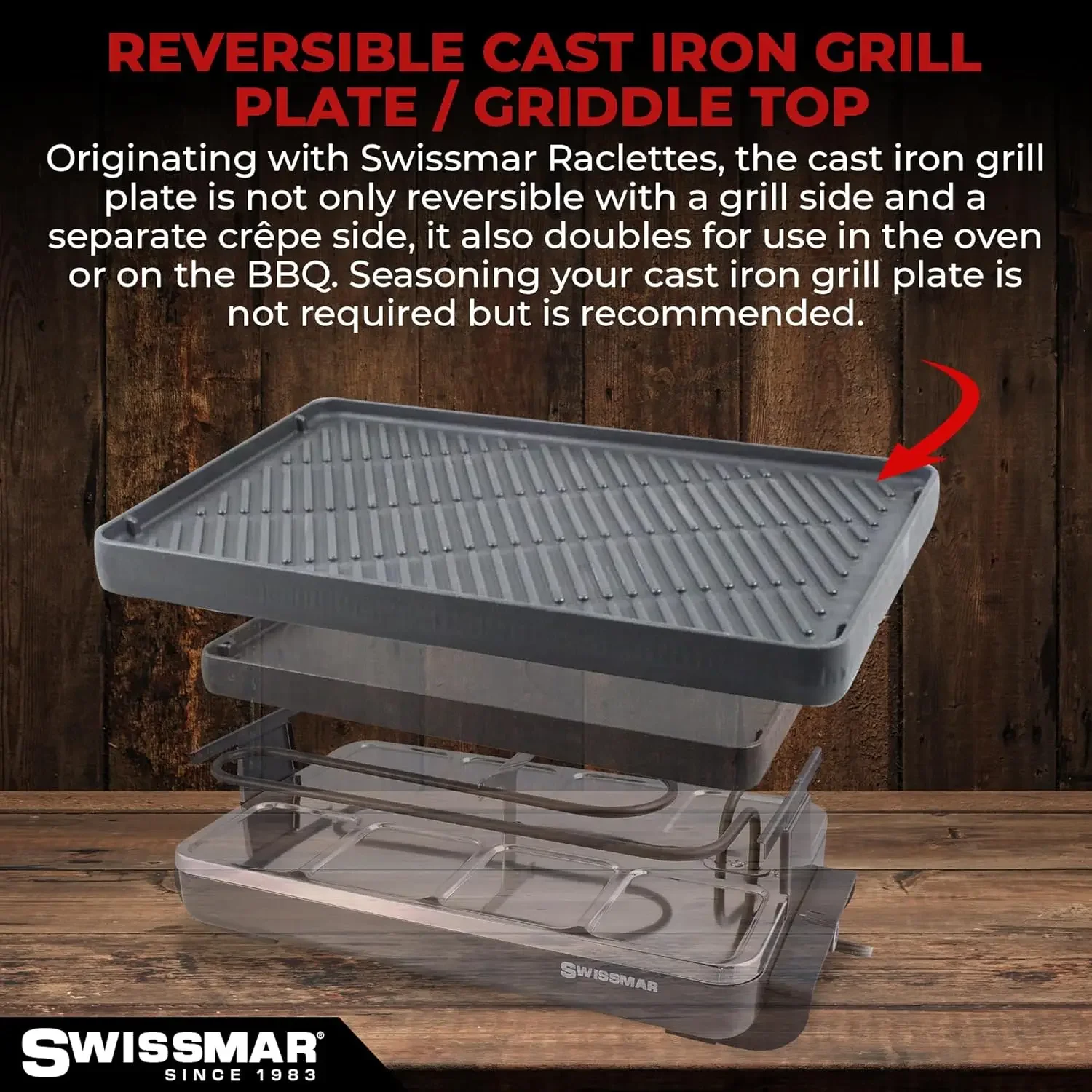 KF-77040 Classic 8-Person Raclette with Reversible Cast Iron Grill Plate/Crepe Top, Black 3