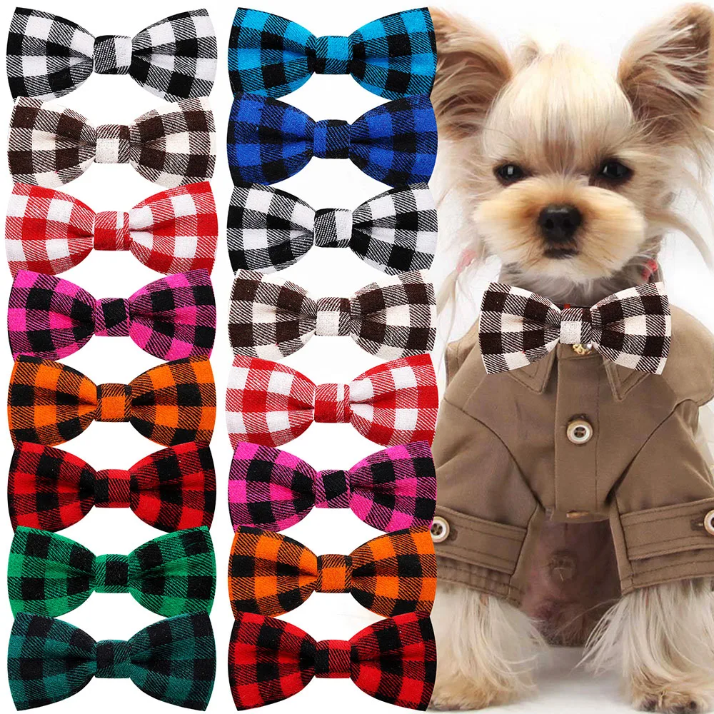 

10PS Dog Bow Tie Cotton Plaid Samll Dog Cat Bowties Collar Bows Dogs Collar Accessories Pets Grooming Accessories For Small Dogs