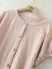 Muslin 100% Cotton Gauze 2 Piece Sets Womens Outfits Button Up Short Sleeve Tees + Long Trouser Sets Comfortable Tracksuit 2