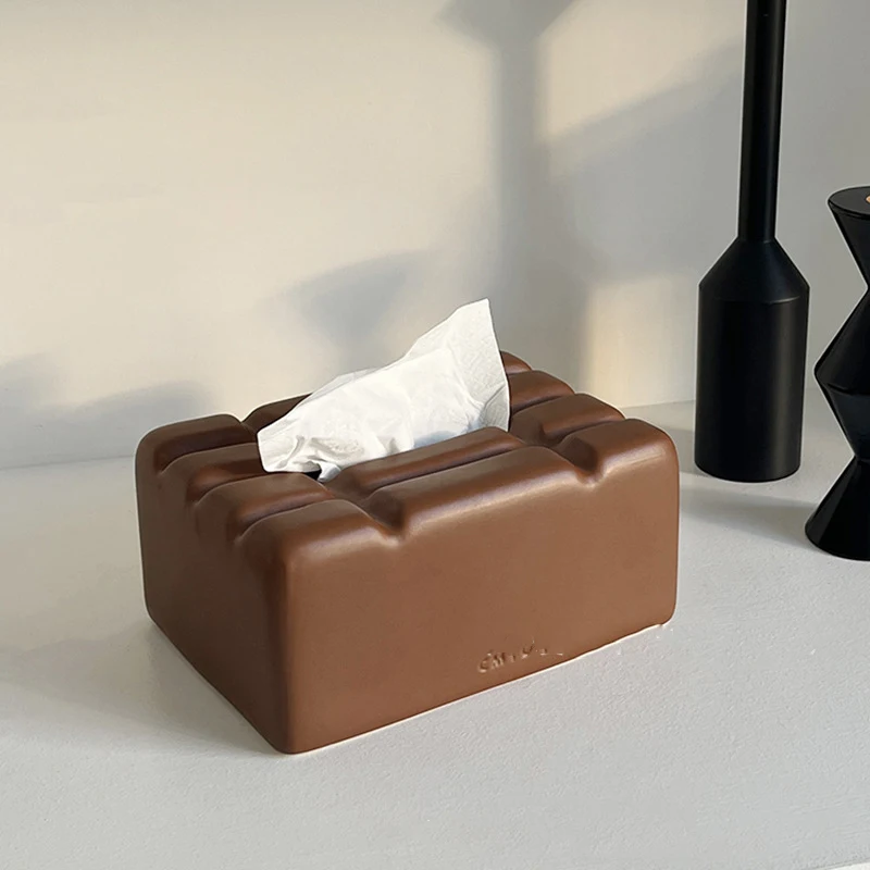 

Home Decor Creative Chocolate Tissue Box Modern Style Living Room Tabletop Ornament Ceramic Napkin Holder Toliet Knickknacks