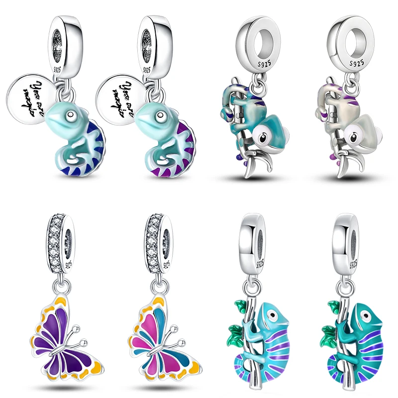 

Real 925 Sterling Silver Chameleon Ladybird Change Color Charms Beads Fit Pandora 925 Original Bracelets Fine DIY Jewelry Gifts