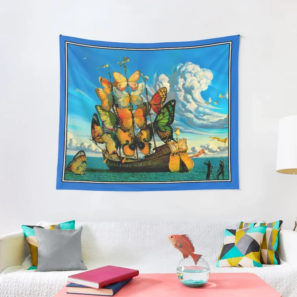 

BUTTERFLY SHIP : Vintage Surreal Abstract Fantasy Print Tapestry Decoration Wall Room Decor Cute Aesthetic Decoration Tapestry