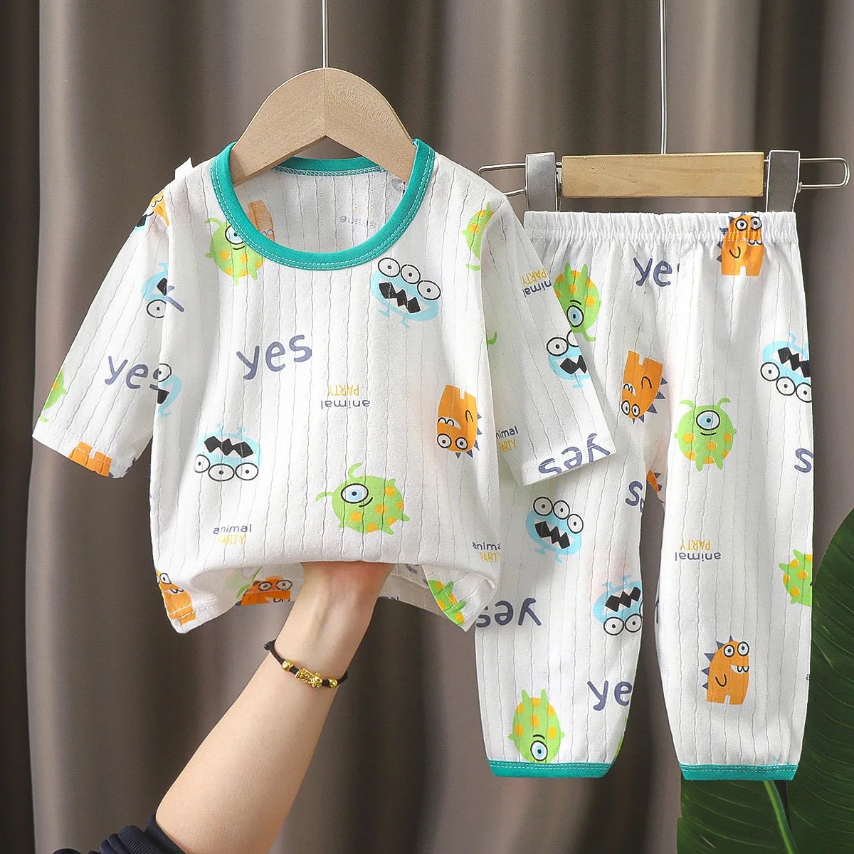 thumbnail image 1 of Kids Clothes Three Quarter Sleeve Home Cotton  Sleepwear Children's Clothing Boy Girl Autumn Winter Tops Pants SuitsChildrenSets, 1 of 6