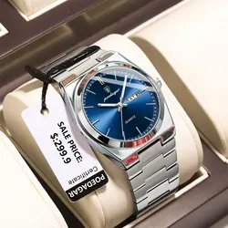 Luxury Stainless Steel Waterproof Men's Watch with Luminous Display (Silver Blue)