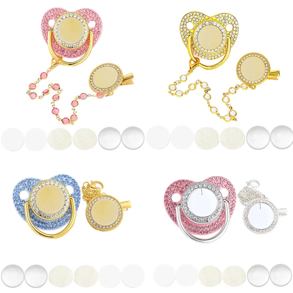 Blank Baby Pacifier Clip Holder Set Luxury Silicone Newborn Dummy Infant Nipple Teether Personalized Soother Baby Shower Gift