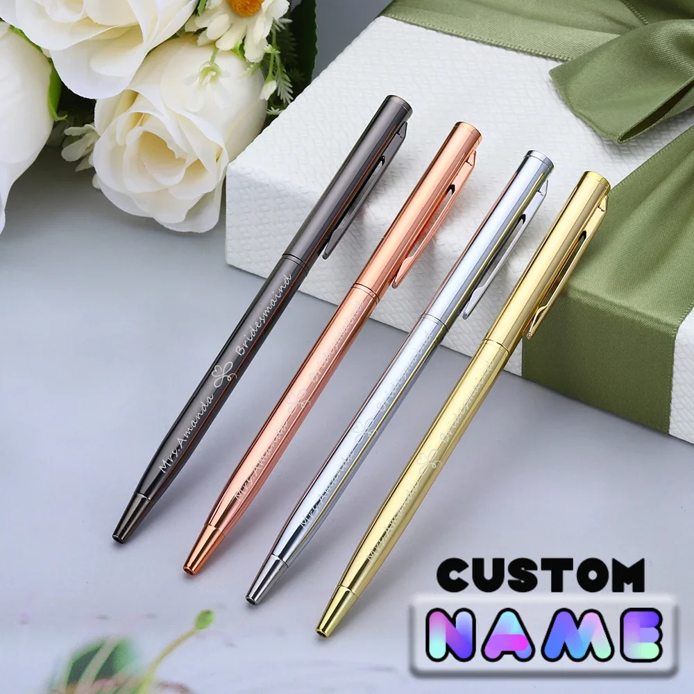 10pcs Metal Ballpoint Pen Rose Gold Pen Custom Name School&office Supplies Stationery Wedding Bridesmaid Gift Lettering Engraved