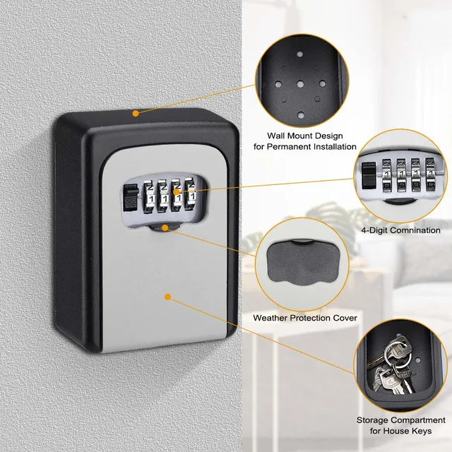 Awapow Key Lock Box Waterproof Key Code Box Metal Password Security Key Box Wall Mounted Storage Box Key Safe Lock Box 6