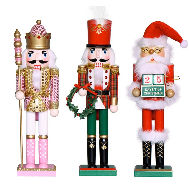 38cm Wooden Nutcracker Doll Soldier Figurines Christmas Decoration Room