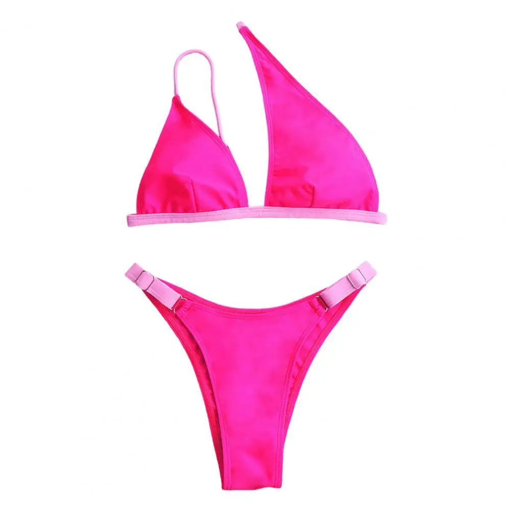 Hot！Swimsuit One Shoulder Contrasting Colors Two Pieces Fashion