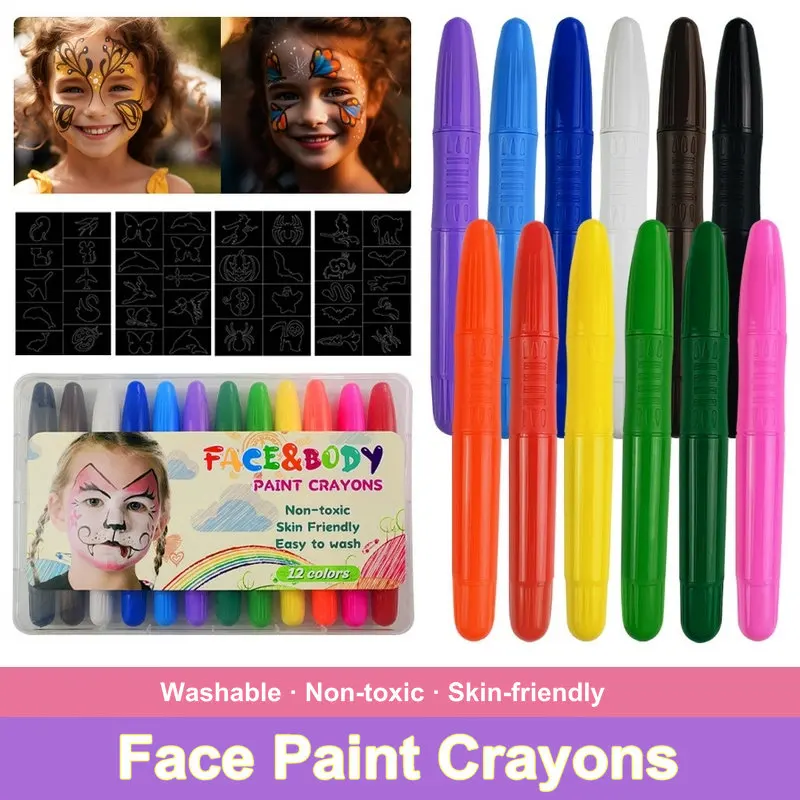 

Halloween Face Paint Crayons For Kids Washable 12 Colores Pastel Face Painting Crayon Set Costume Makeup Water-soluble Pastels