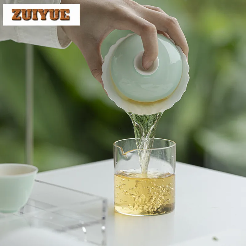 85ml Solid Color Glazed Covered Bowl Boutique Ceramic Flower Mouth Gaiwan Ancient Tea Tureen Tea Brewing Chinese Tableware Gift