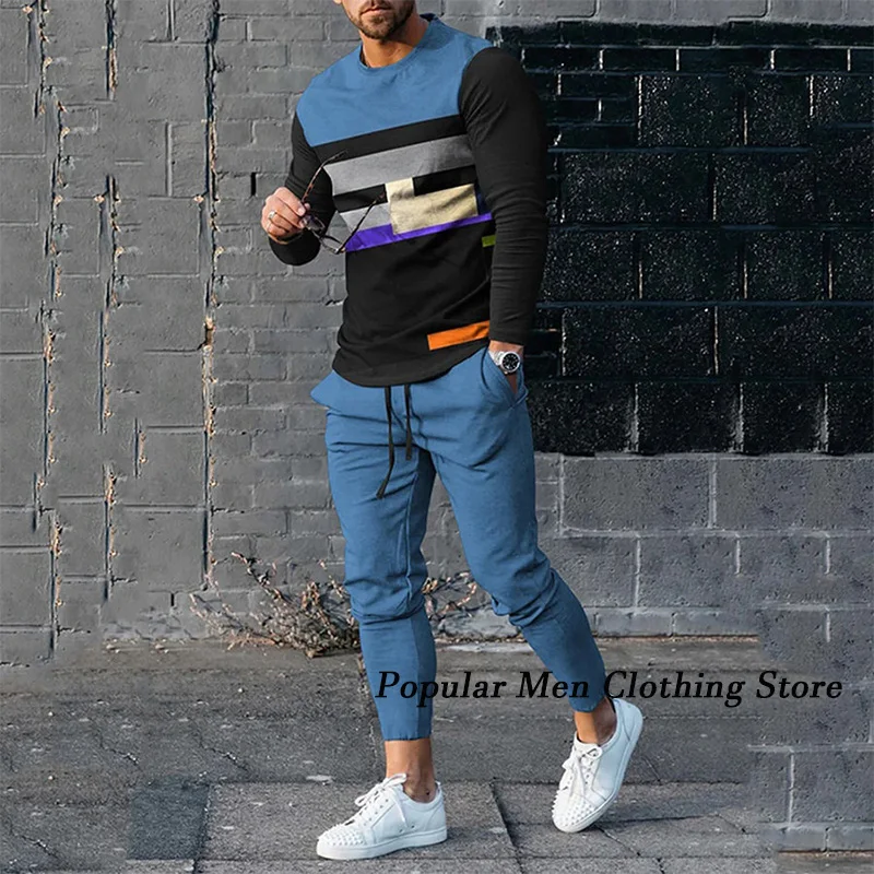 2023 Newest Men's Tracksuits Trousers 2 Piece Sets Fashion Spring Man Clothing Streetwear Long Sleeve T Shirt Sweatpants Suits newest king printed tracksuit men autumn winter fashion long sleeve jacket coat jogging pants man casual zipper design sport kit