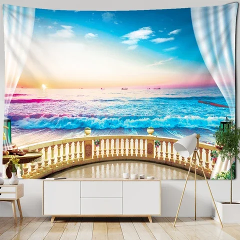 

Nordic Modern 3D Window Painting Tapestry Wall Hanging Imitation Window Art Home Decor Background Cloth