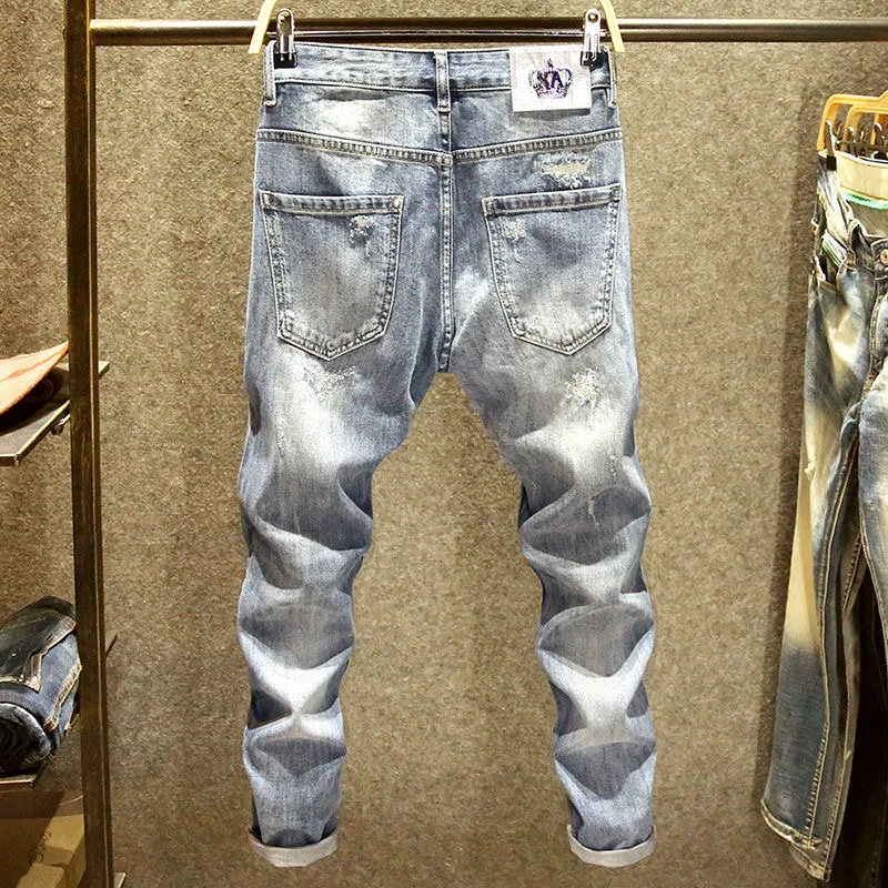 Spring and Autumn New Men's Classic Fashion Trend Ripped Jeans Men's Casual Elastic Comfortable High-Quality Trousers 28-36