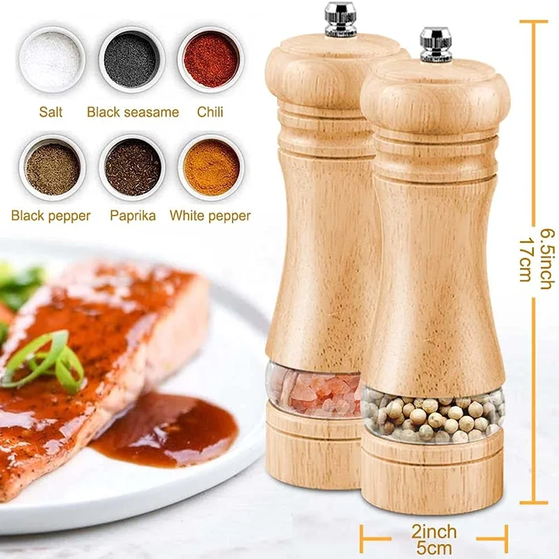 Macina Sale E Pepe Da 6 Pollici Macinaspezie In Legno Massello Con Base Smerigliatrice Manuale Smerigliatrice In Ceramica Regolabile Utensili Da Cucin