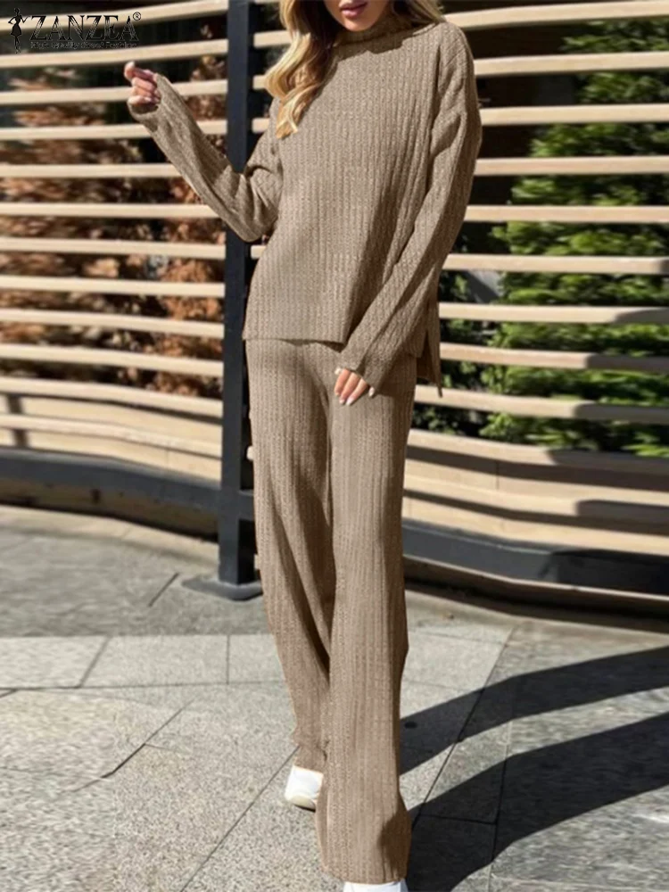 ZANZEA Fashion Women Trouser Suits Spring Long Sleeve Blouse Solid Wide Leg Pants Sets Outifits Two Piece Urban Tracksuit |