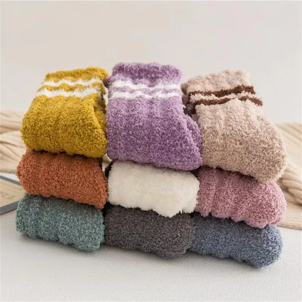 

10 Pair Candy Color Coral Fleece Socks Women Fashion Simple Warm Fluffy Socks Autumn Winter Soft Elastic Sleeping Thermal Socks
