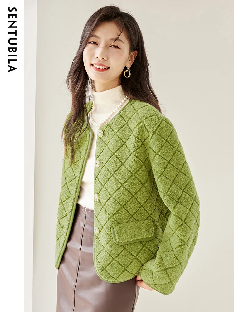 SENTUBILA Vintage Faux Fur Coats Women Autumn Winter Argyle Pattern Short Warm Korean Jackets Ladies 2023 Outerwear W34P50139