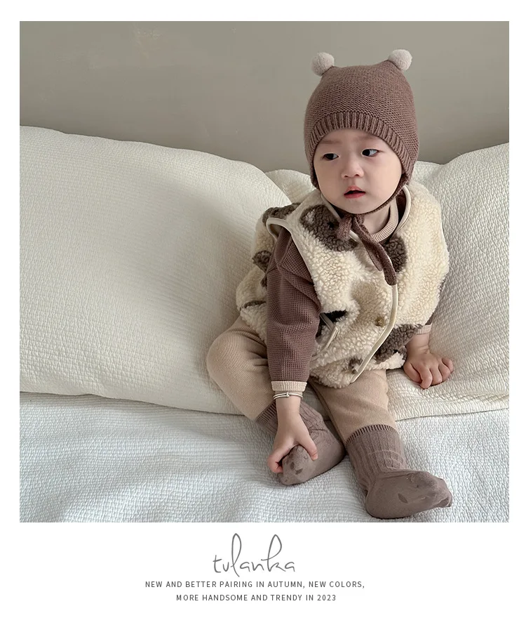 Description Picture 6 of itemAutumn Winter Children Plus Velvet Bear Sleeveless Vest Newborn Boy Girl Cartoon Fleece Tops Coat Baby Thick Cotton Waistcoat