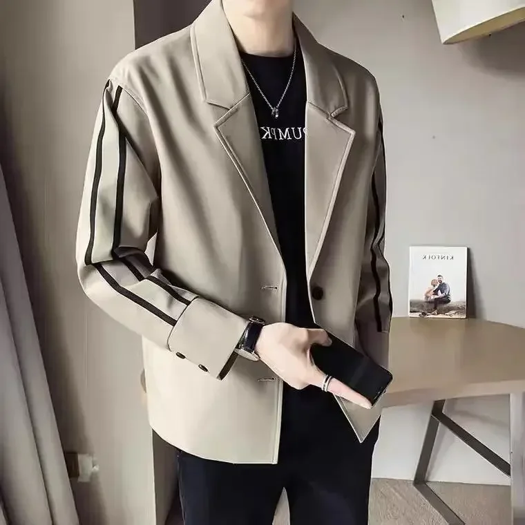 Abrigos de talla grande Chaquetas para hombre Trajes y blazers de lino a rayas para hombre Oversize Original Clásico Sencillo Botonadura De Moda