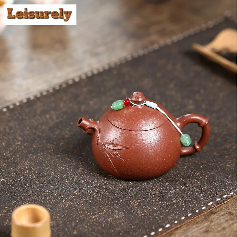 140ml Handmade Yixing Purple Clay Teapot Handmade Bamboo Joint Wen Dan Pot Raw Ore Downhill Mud Kettle Chinese Zisha Teaset Gift
