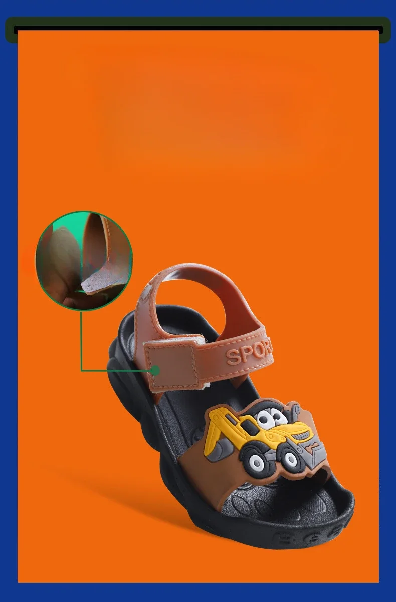 Summer Children Shoes Boys Sandals Flat Bottom Breathable Baby Walking Shoes Cartoon Car Kids Outdoor Students Running Sandals