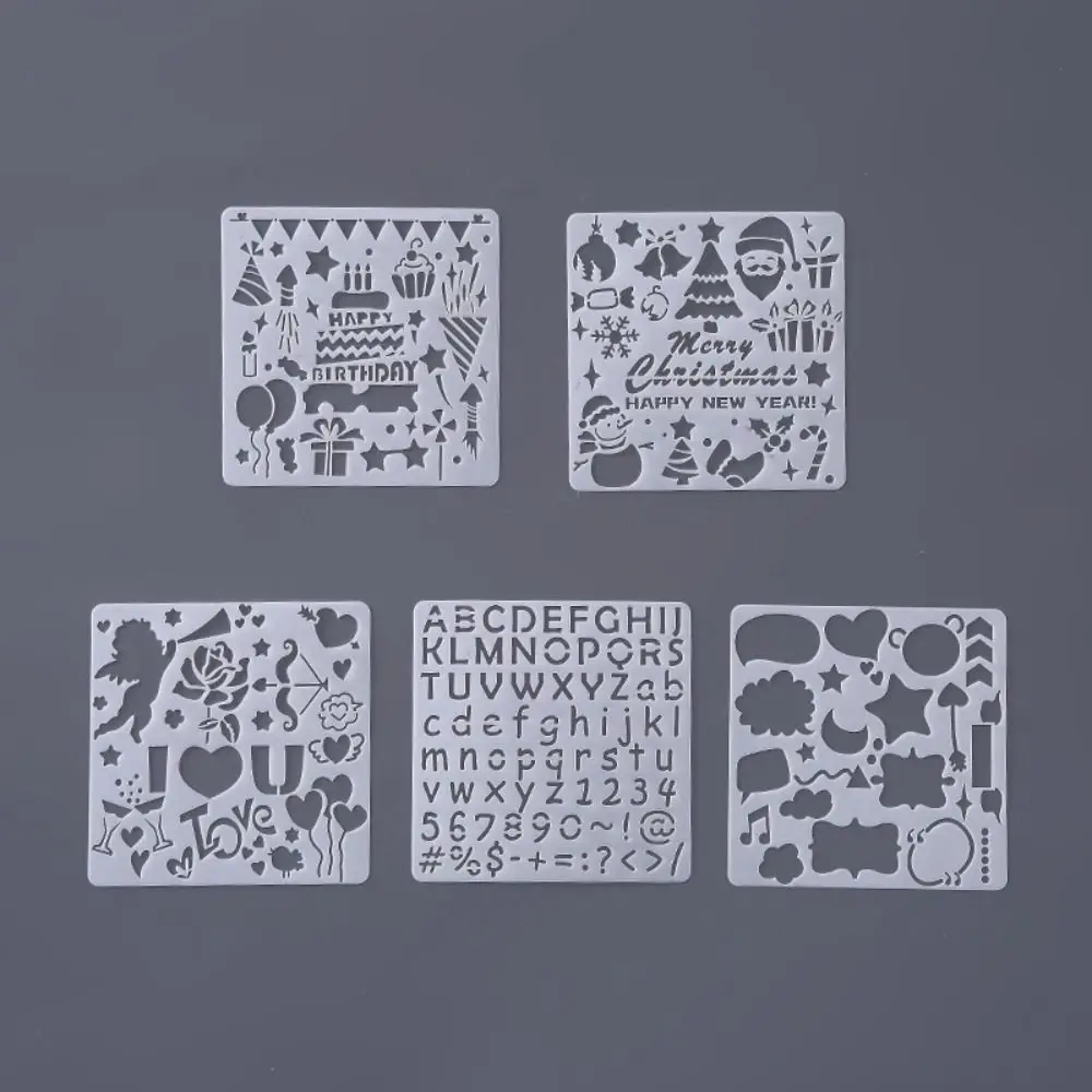 5개/세트 DIY 공예 도구 속이 빈 스텐실 키트 장 PET DIY 레이어링 스텐실 DIY 수공예 그라피티 템플릿 색칠용
