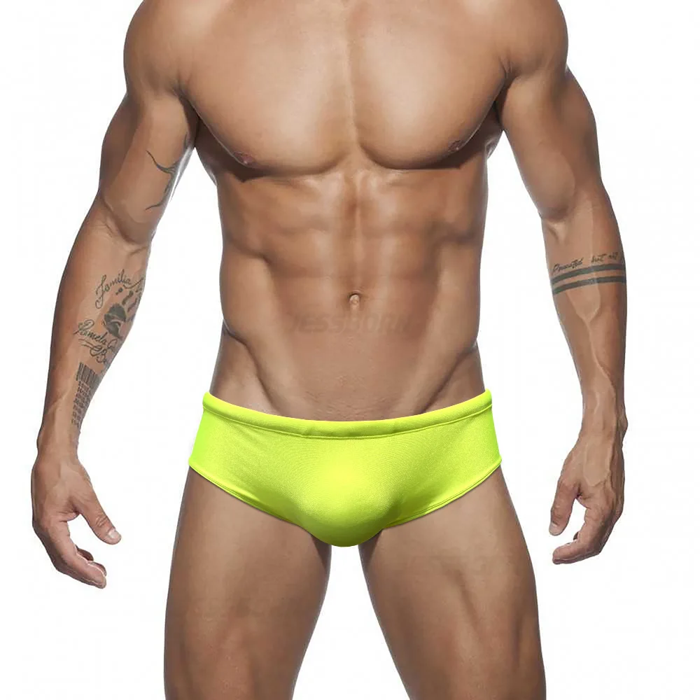 

Solid Color Flat Angle Men's Swimming Trunks Shiny Fashionable Sexy Low Waisted Boxer Shorts Beach Swimsuit Underwear