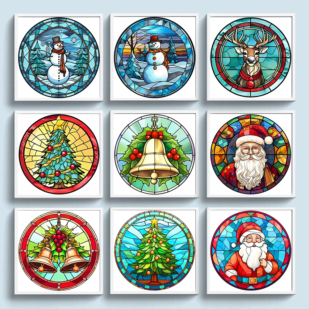 Christmas Series Cross Stitch Kits Stained Glass Santa Claus Christmas Tree Home Decor Painting Embroidery Set Printed Canvas cross stitch kit cross stitch tools