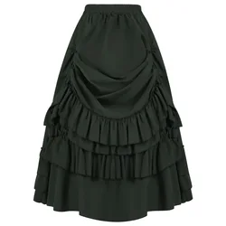 Elegant Brown Ruffled Victorian High - Waisted Steampunk Skirt - S (Green)