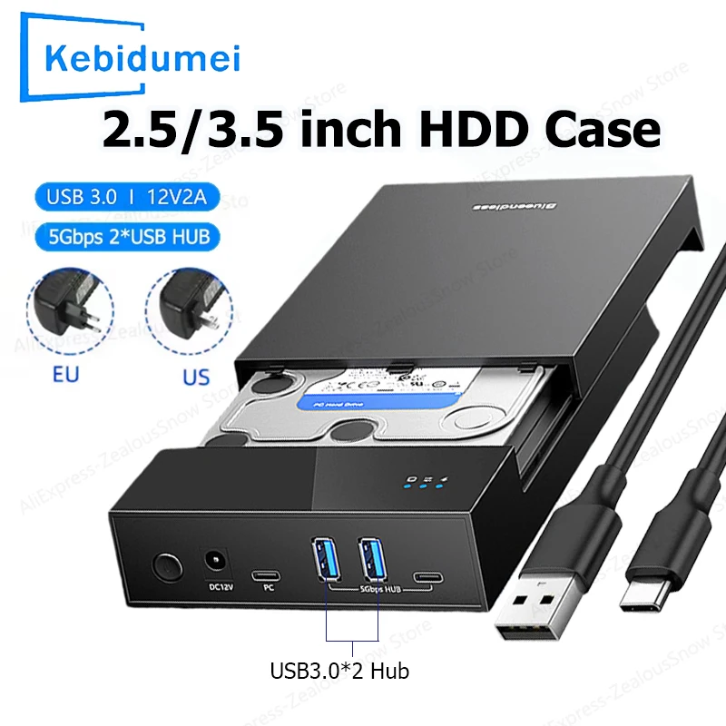 Boîtier de disque dur/SSD 2.5/3.5 pouces, HUB USB3.0, prise en charge des Ports USB de 20 to, boîtier de disque dur externe pour disque dur SATA SSD 3.5 2.5 pouces