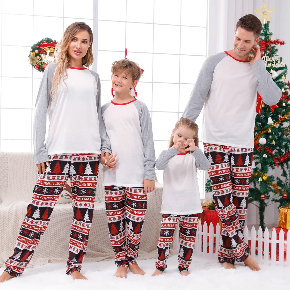 Nuevo conjunto de pijama de 2 piezas con estampado de árbol de Papá Noel para la familia, para padres e hijos, ropa de dormir, pijama para bebé