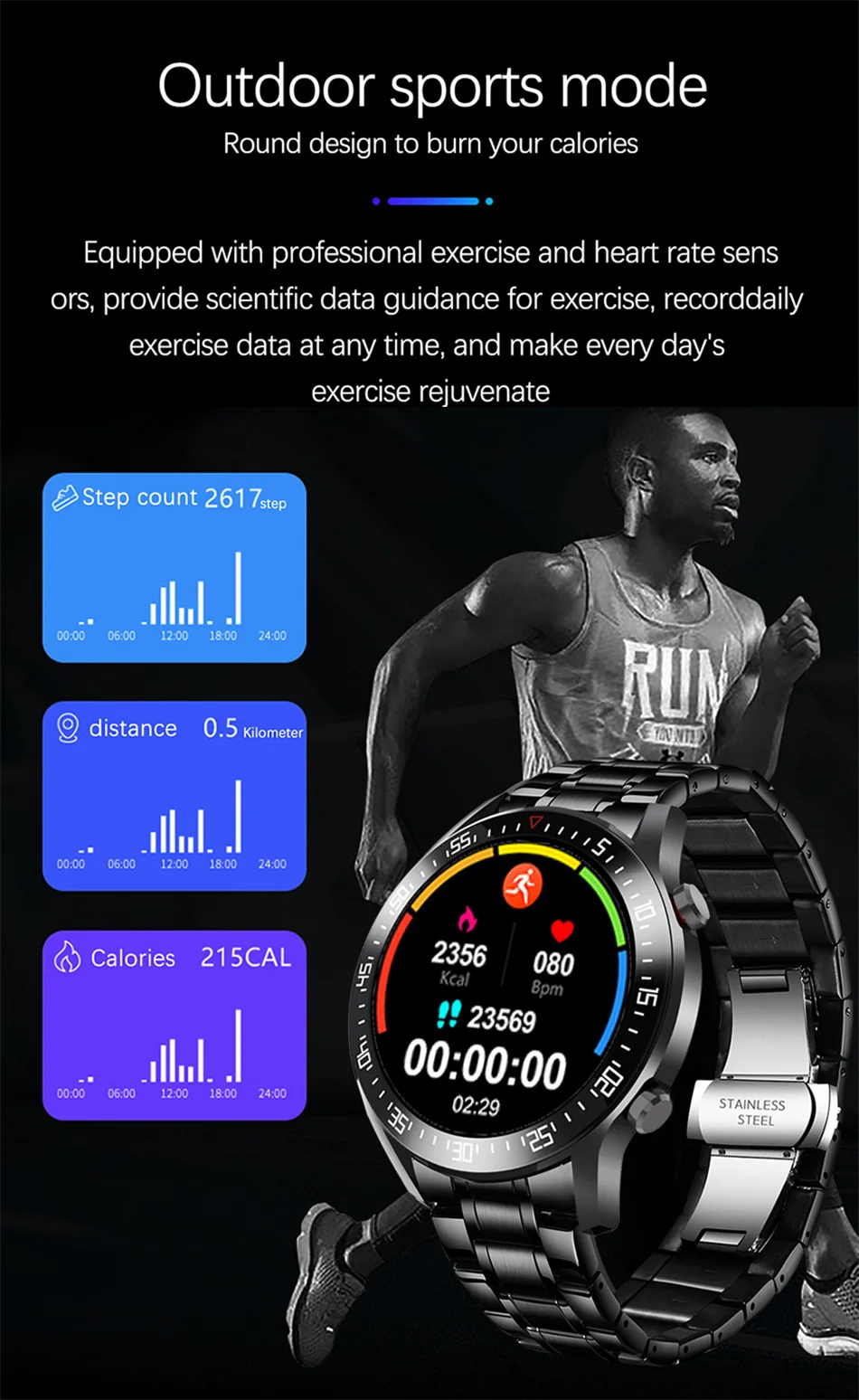 Smartwatch BW0160 ü ȭ ġ BT4.0    , Ƽ   IP68   ո 
