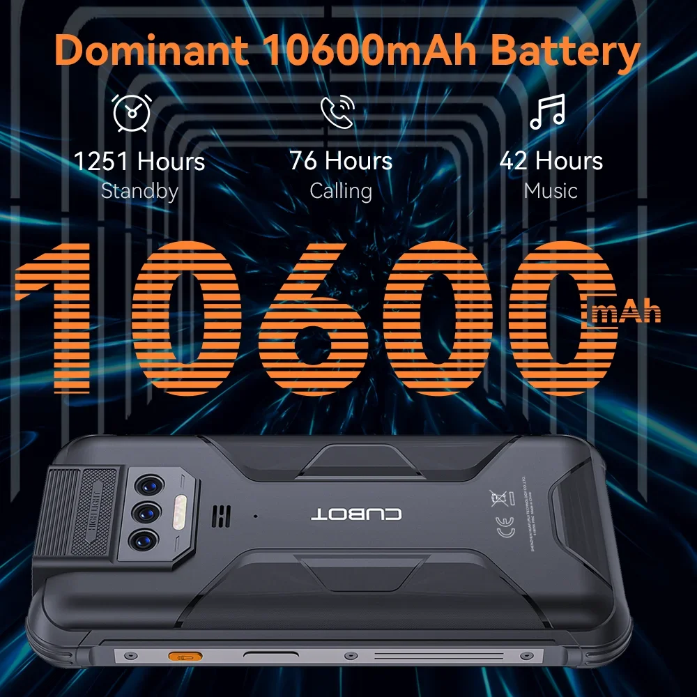 Cubot KingKong 8 Smartphone (6+6GB) RAM+256GB ROM 10600mAh Battery Dual LED Torch 48MP Rear Camera NFC Fingerprint Mobile Phone 4