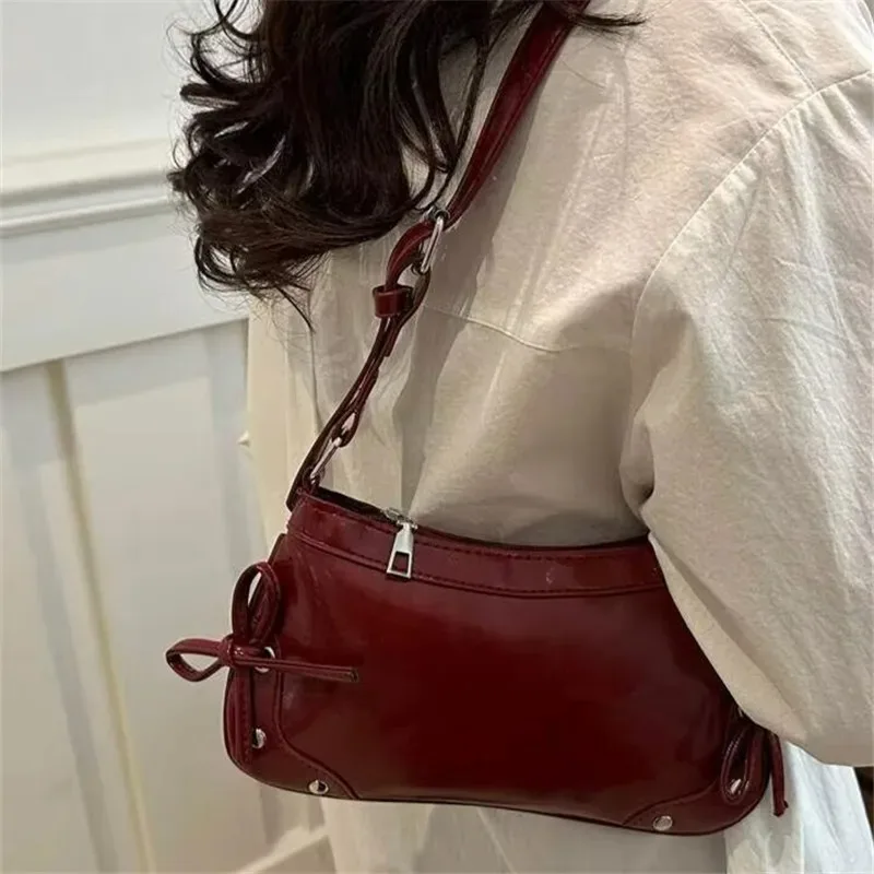 European American Soft Leather Shoulder Bag, Bow Armpit Bag, Versatile Single Shoulder Bags, Fashionable Handbag Women for Daily