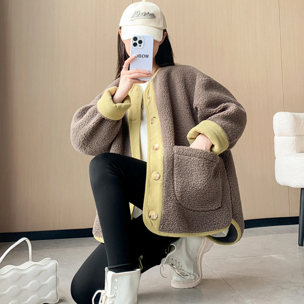 Maternity Coat For Pregnant Women Outcoat New Autumn Winter pregnancy Solid Lamb Wool Coat Thin Loose Big Pocket Outerwear