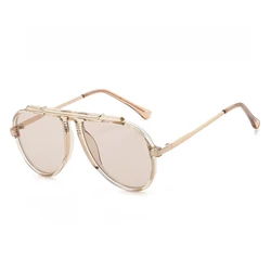 Trendy Oversized Retro Aviator Sunglasses with Gold Metal Frame (As picture)