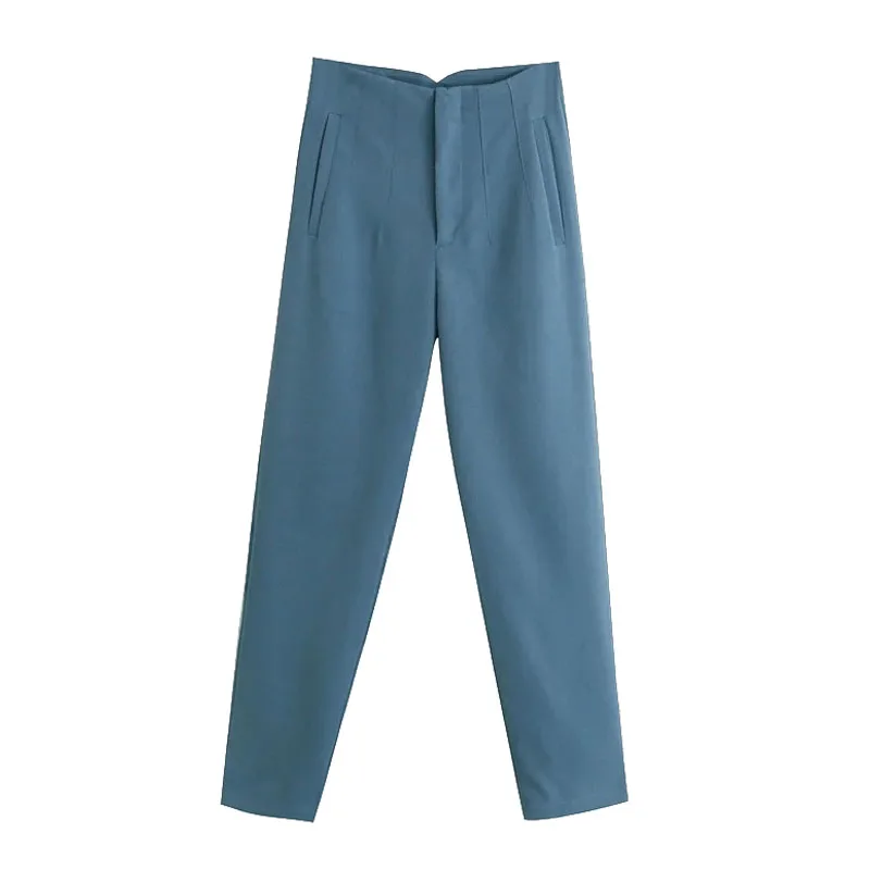

2021 Women Chic Fashion With Seam Detail Office Wear Pants Vintage High Waist Zipper Fly Female Ankle Trousers Mujer