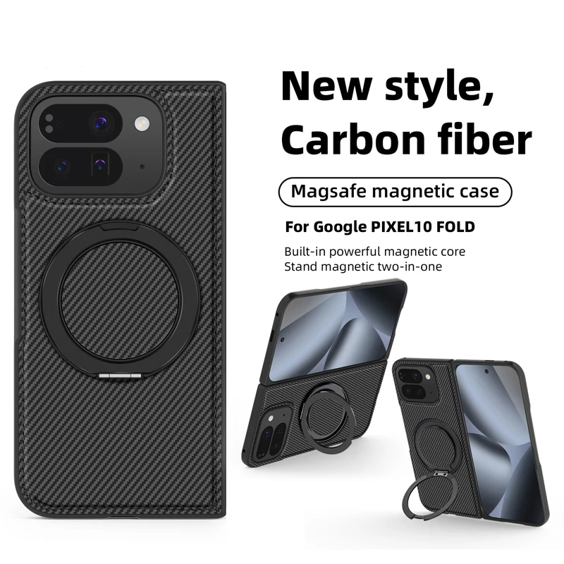 ELVEV Business Magnetic PU Leather Phone Cover with Carbon Fiber Texture and 360° Rotating Bracket