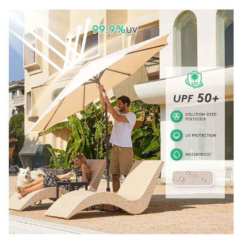 Upgrade 9FT LED Lighted Patio Umbrella, Solar Outdoor Umbrella, Tilt Table Umbrella for Pool, Deck & Yard (Beige)