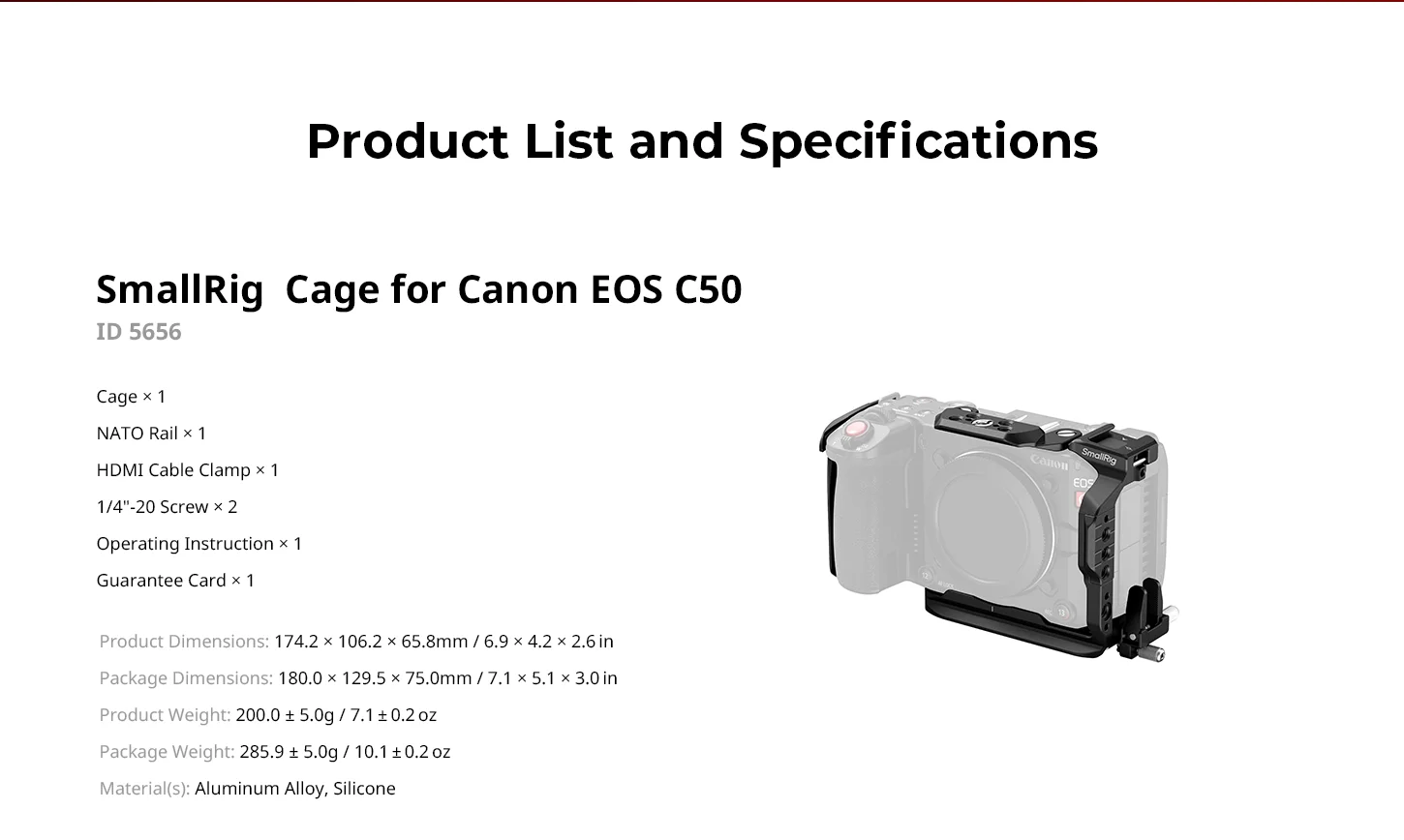 C50 Camera Cage for Canon EOS C50 w NATO Rail Cable Clamp Modular Compatibility