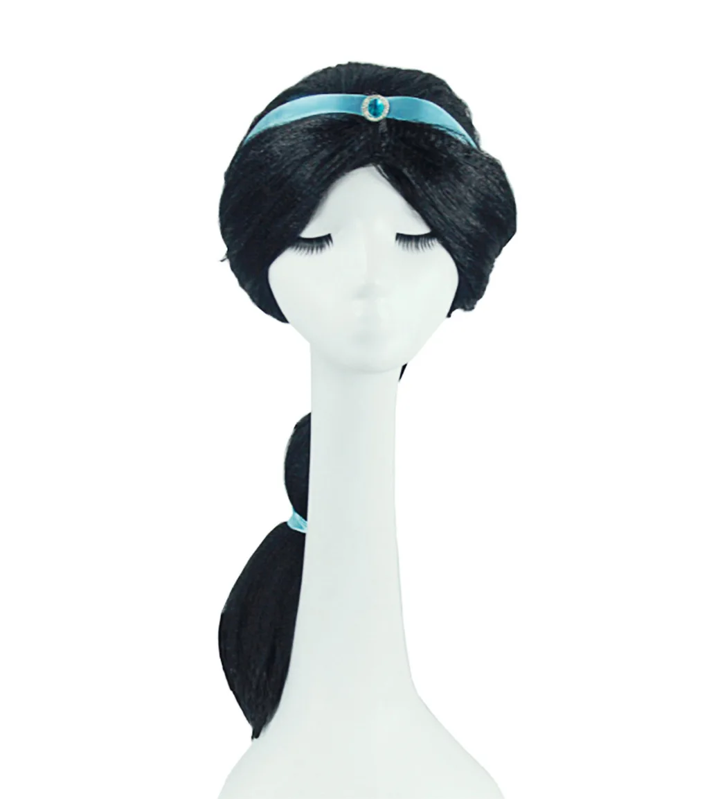 Aladdin's Lamp Halloween Girls Princess Jasmine Hair Black Long Wig Fancy Kids Women Wig Disguise Child Cosplay Unicorn Hair Accessories