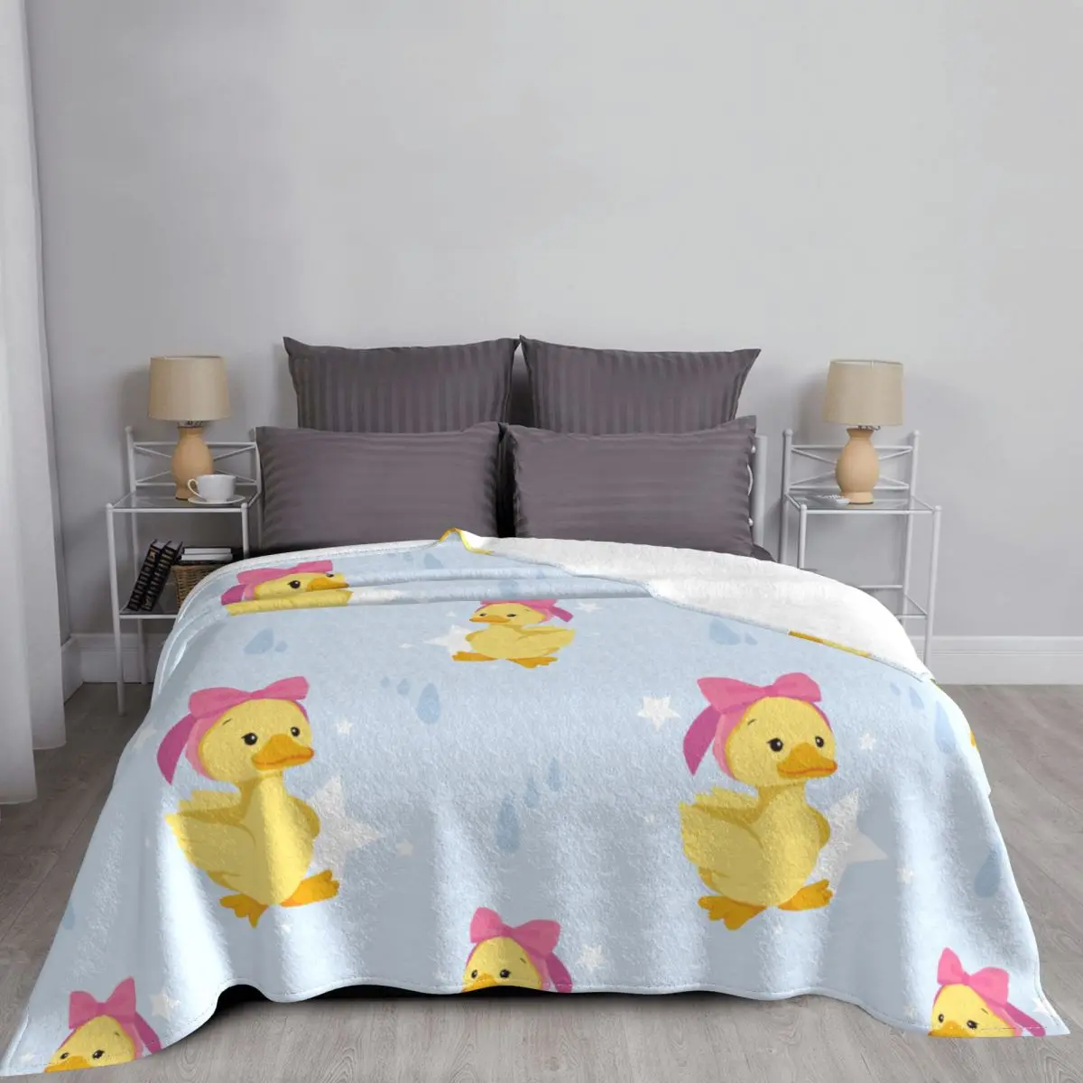 Sweet Little Duck Pattern Cartoon Blanket Flannel Winter Portable Lightweight Throw Blankets for Bedding Outdoor Bed
