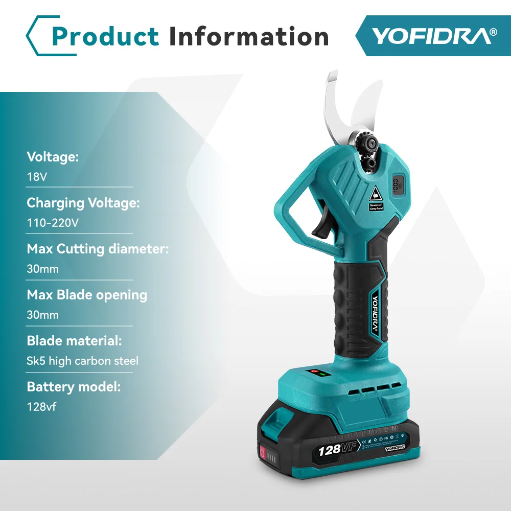 YOFIDRA 30mm Brushless Electric Pruning Shears 2 Gear Cordless Garden Electric Scissors Beautify Tool For Makita 18V-21V Battery 3