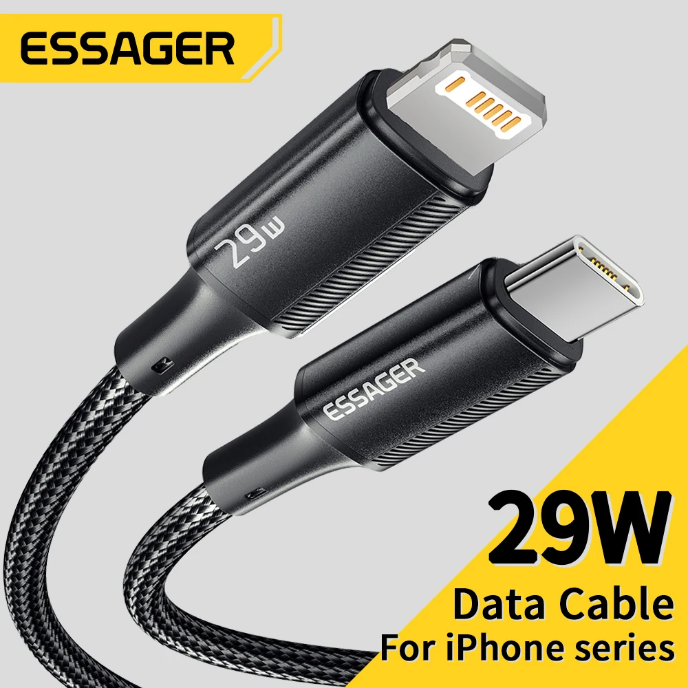 Кабель Essager USB C для iPhone 14, 13, 12, 11 Pro Max, Xs, 8 Plus, iPad, Macbook, провод 29 Вт PD для быстрой зарядки, кабель передачи данных типа C для освещения usb кабель baseus для iphone 14 13 12 11 pro max x xr xs 8 7 6s ipad зарядное устройство для быстрой зарядки usb провод для передачи данных шнур фотокабели